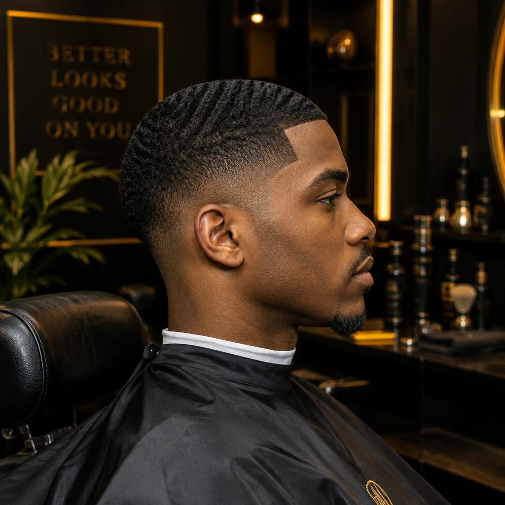 Low fade haircut with waves
